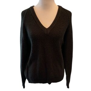 Just Maggie Black Ribbed Deep V-Neck Sweater